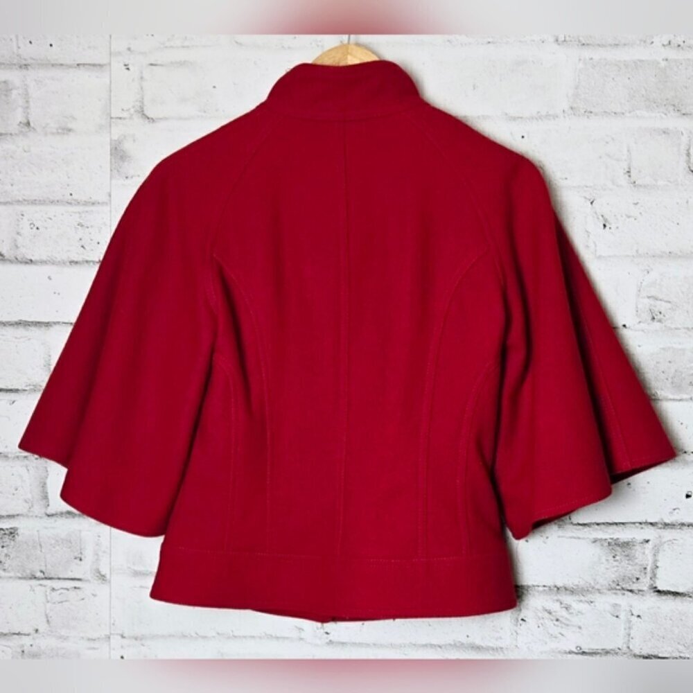 Dreamy Red Wool Pea Coat with Flare ¾ Sleeves - Picture 3 of 13
